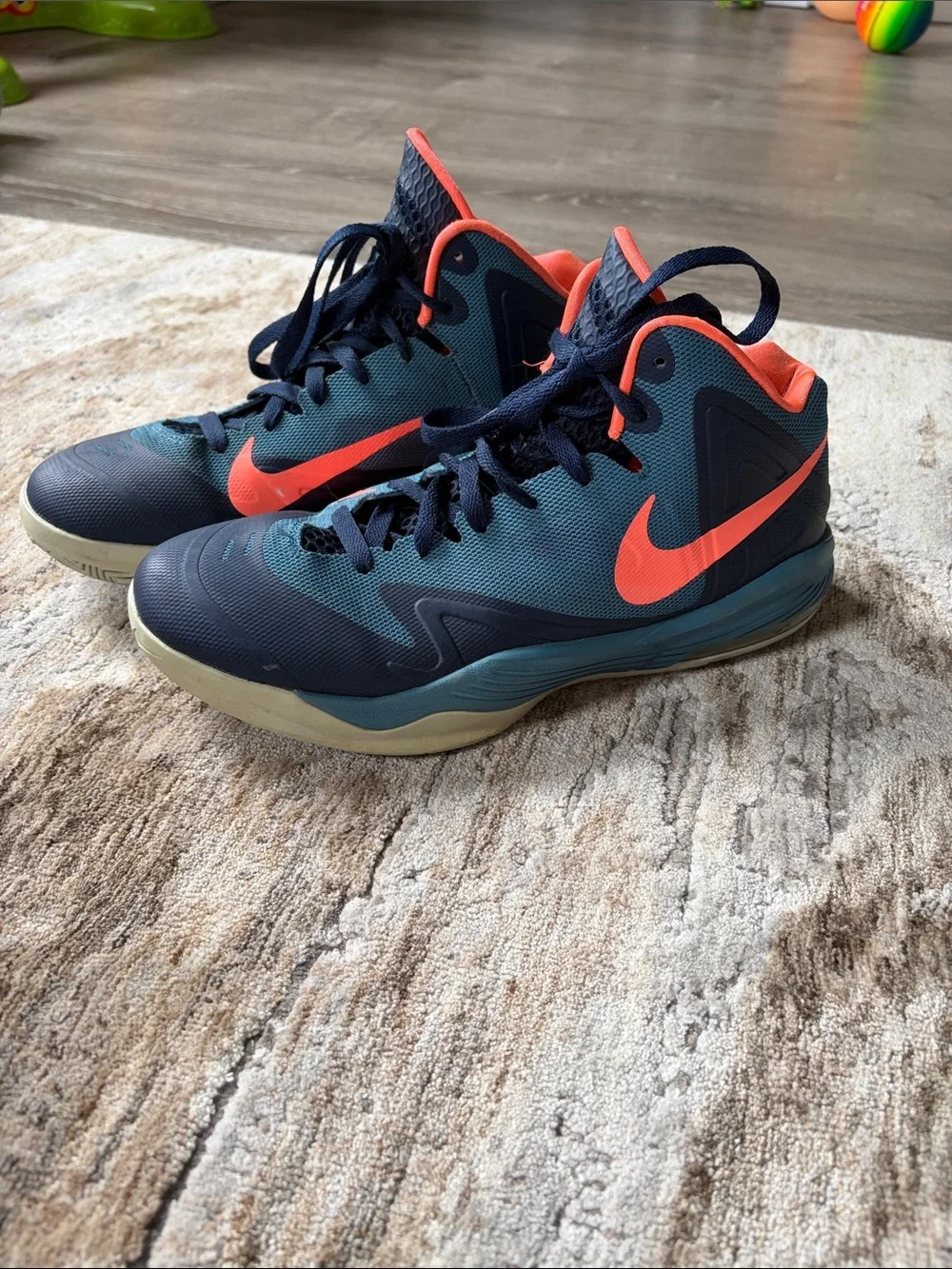 Nike Navy and Coral High-Top Basketball Shoes